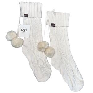 NWT Ugg Home Cable Knit Christmas Stockings Set of 2 Cream White Holiday Decor